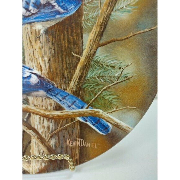 Edwin M Knowles 1985 The Blue Jay By Kevin Daniel Birds Collectors Plate 10120O - Picture 3 of 6